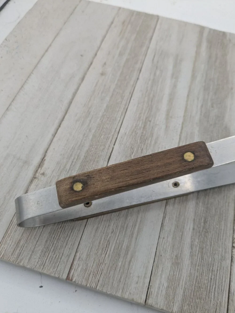 Vintage Stainless Steel Meat Fork Tongs With Wooden Handles